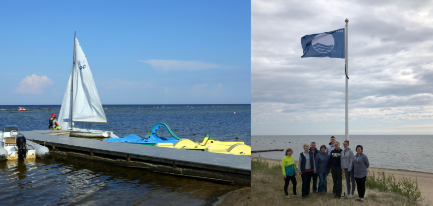 Kempinga "Abragciems" pludmale ar laivu piestātni un Zilo karogu