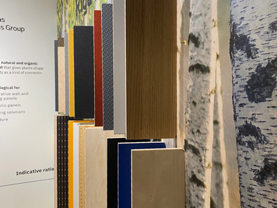 Different type of plywood products displayed at a stand